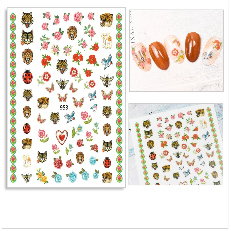 1 Sheet Animal Nail Stickers 3D Decal Tiger/Lion/Cat/Leopard Sliders For Nail Art Decoration Multi-patterns Slider Wrapping Tool