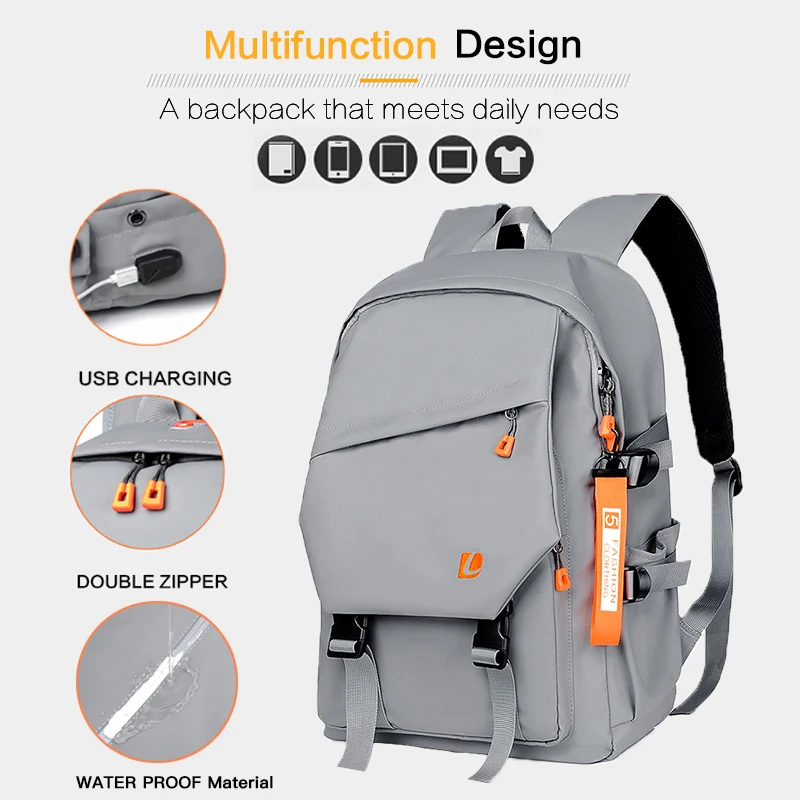 JackKevin Men 15.6 inch Laptop Backpack Male Oxford Textile Water Proof USB Charging Backpacks For Man School Sports Travel Bags