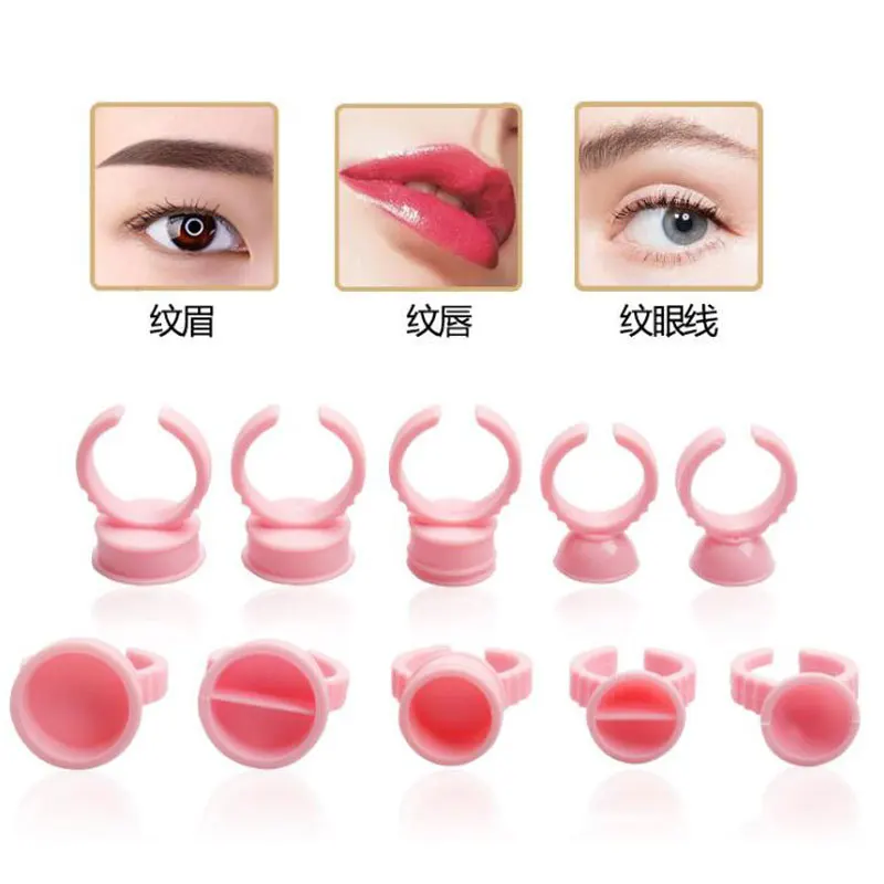 100 stücke Einweg Kleber Ring Wimpern Verlängerung Kleber Tasse Container Kunststoff Permanent Make-Up Pigment Halter Zubehör