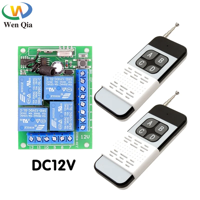 433Mhz Wireless RF Remote Control Switch DC 12V 10A 4 CH Relay Receiver Module and Long Range Transmitter For Garage door Motor