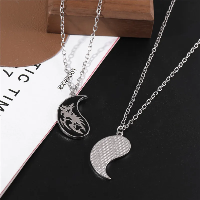 2 قطعة أبيض وأسود سبائك الزنك يين يانغ الذئب قلادة حديدية قلادة النساء الرجال زوجين الأصدقاء قلادة مجوهرات اكسسوارات 2025 #5