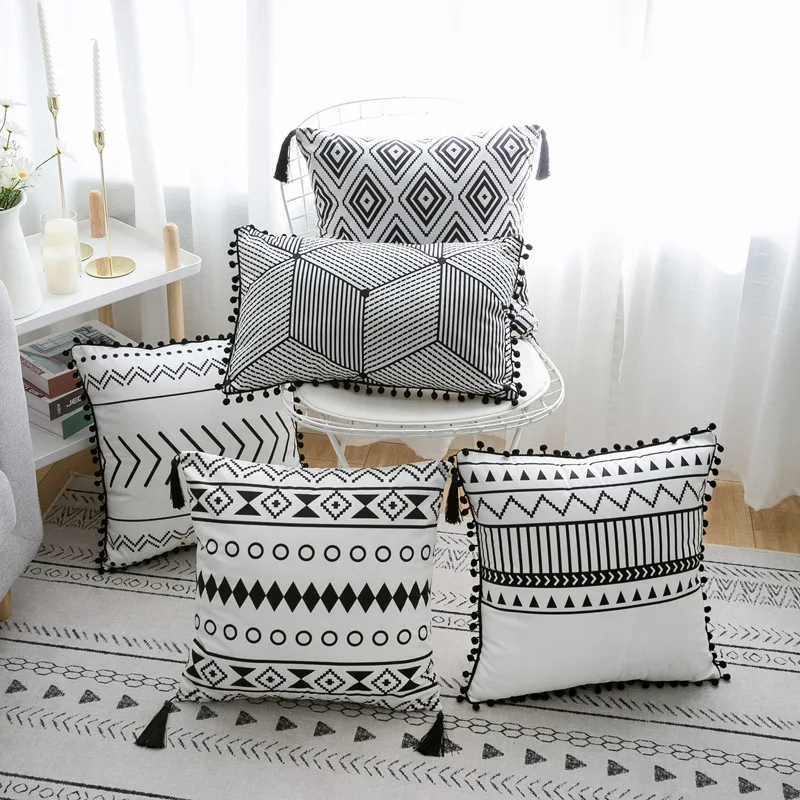 Moroccan Geometric Tassel Velvet Cushion Cover Pillowcase Home Decor Sofa Throw Pillows Cover Bohemian Decorative Pillow Case