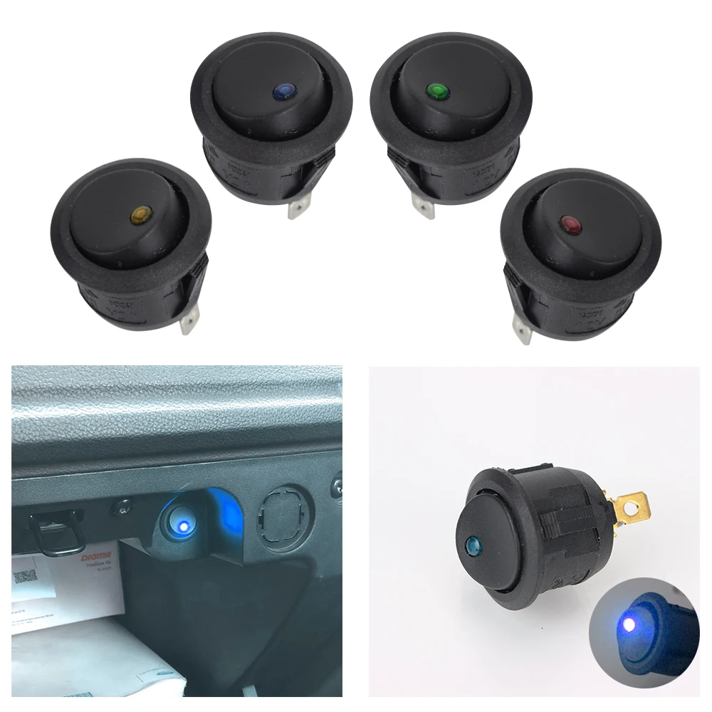 Luminescence Toggle Switches 12V ON/OFF Round Rocker Dot Switch LED Light 5Pcs/Set Waterproof Car Pushbutton Switch