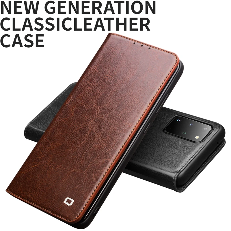 QIALINO Genuine Leather Bag Phone Shockproof Case for Samsung S20 Ultra Fashion Luxury Flip Cover for Samsung S20+ Plus 5G
