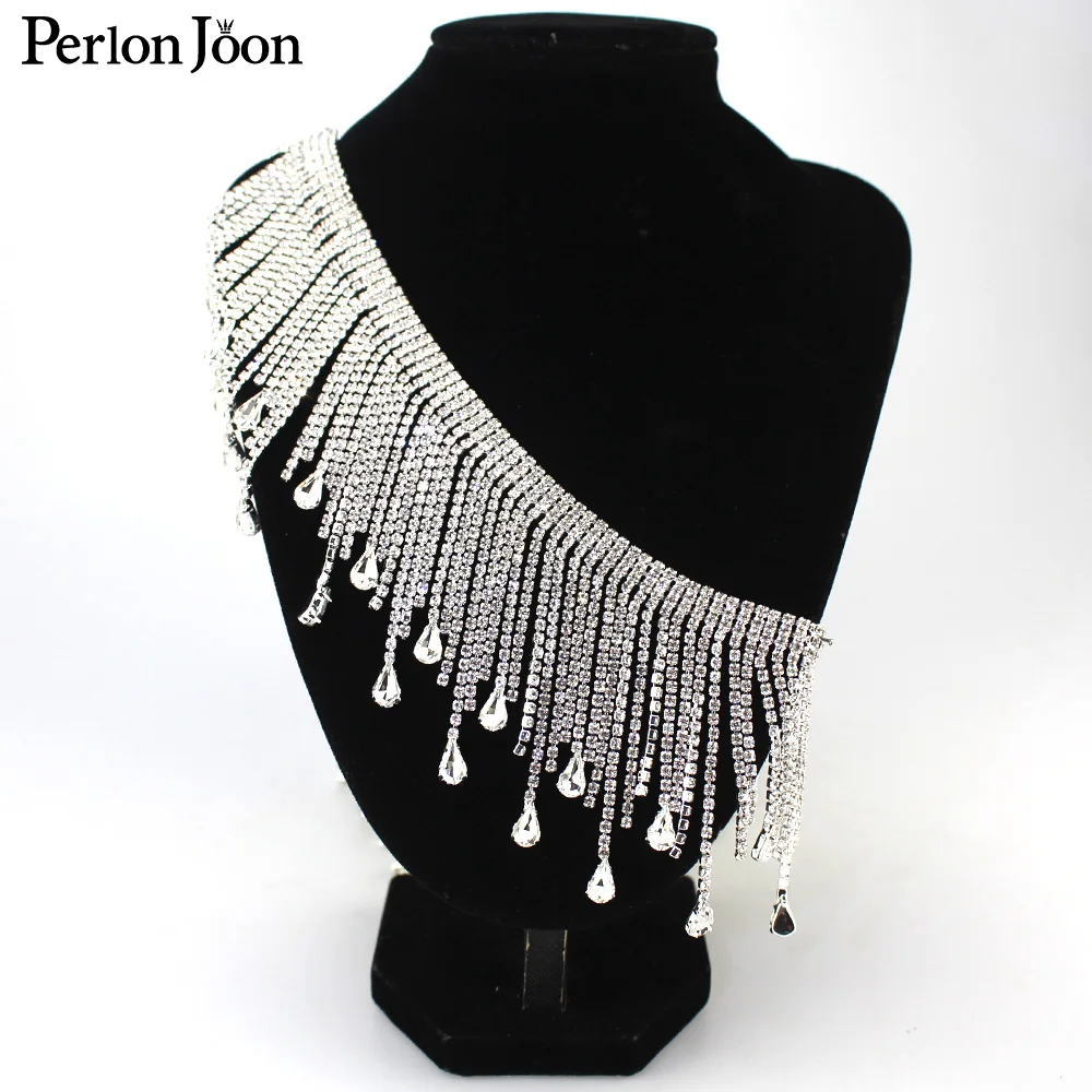 5yards/lot Sell Well Long fringe rhinestone trim silver Drop pendant tassel crystal decorative metal chain clothing accessories