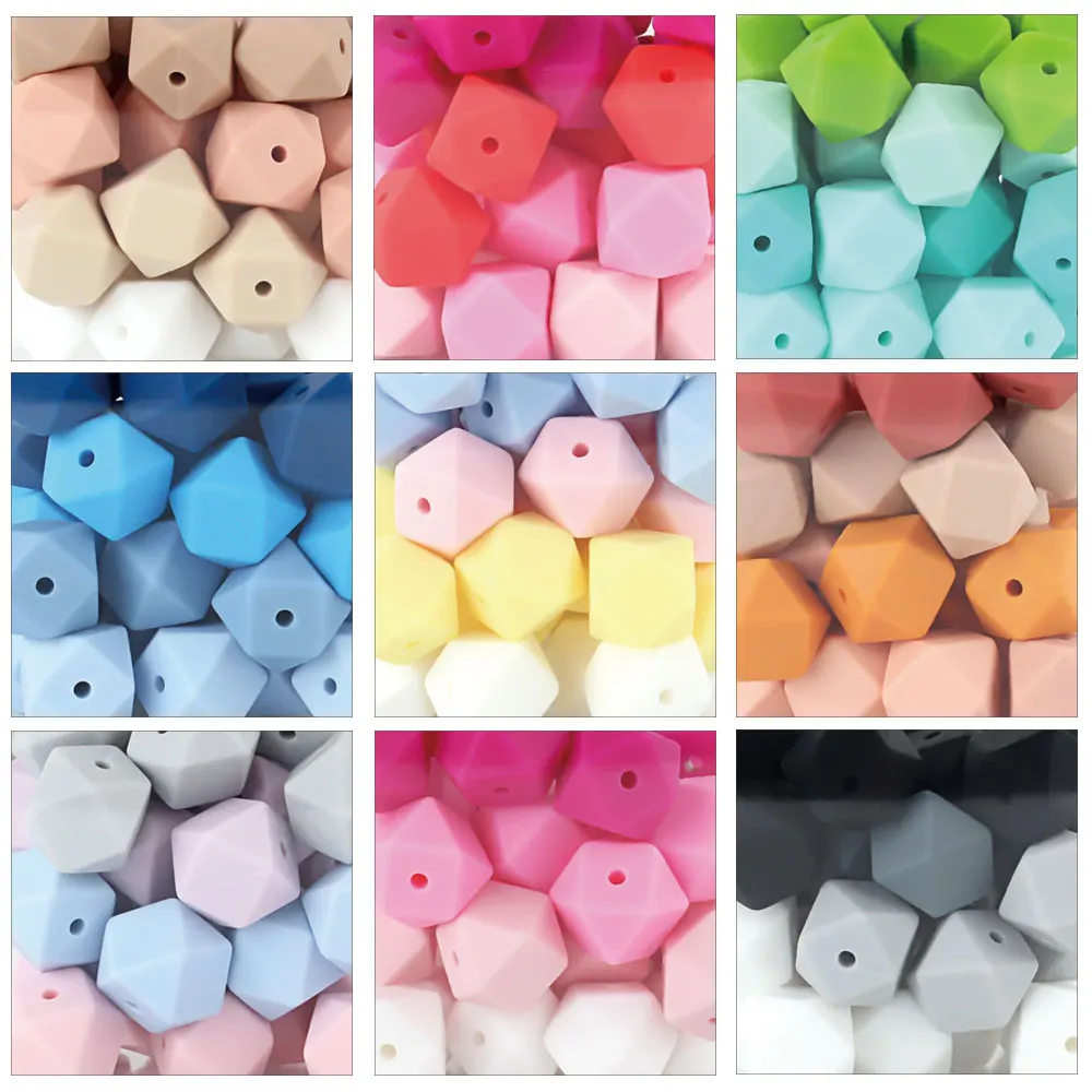 Silicone Beads Hexagon 14mm 10pcs DIY Bracelet Pacifier Clip Necklace Baby Teething Molar Teether Food Grade Silicone Baby Bead