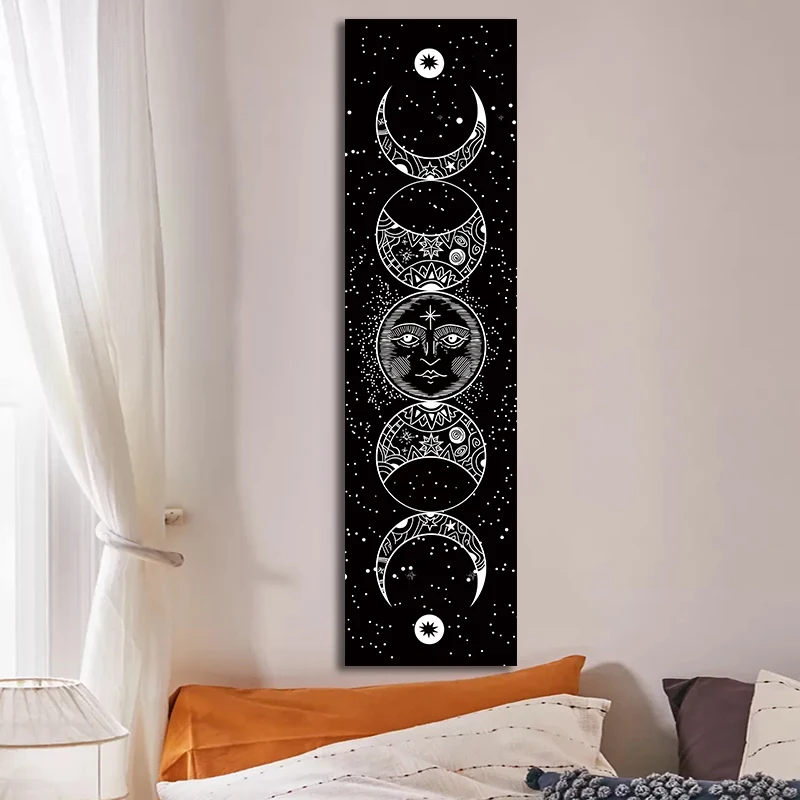 Moon phase Tapestry Stars Space Psychedelic Black And White Wall Hangings Moon phase Throw Blanket Home Decor Wall Hanging