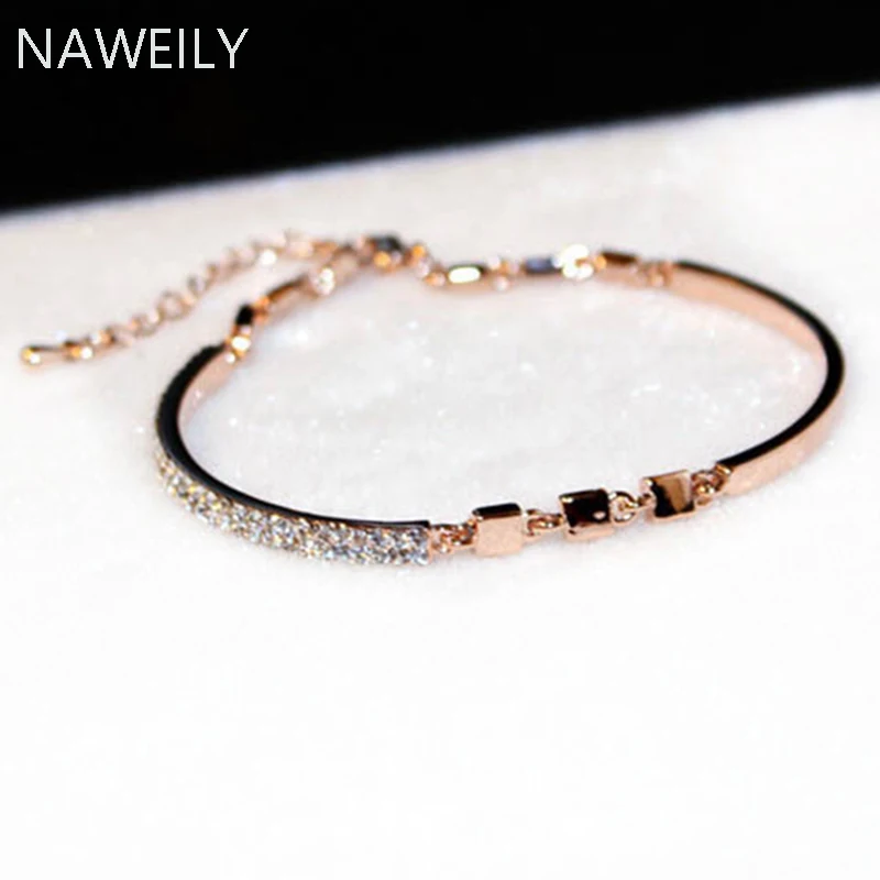 NAWEILY Brand Shiny Best Crystal Charm Bracelet Gold Silver Color Cuff Bracelets Women Fashion Luxury Jewelry Rhinestone Bangles