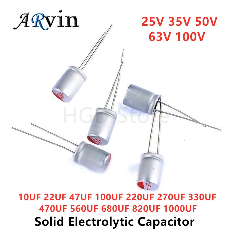 10 szt. kondensatorów elektrolitycznych DIP 25V 35V 50V 63V 100V 10UF 47UF 100UF 220UF 270UF 330UF 470UF 560UF 680UF 820UF 1000UF