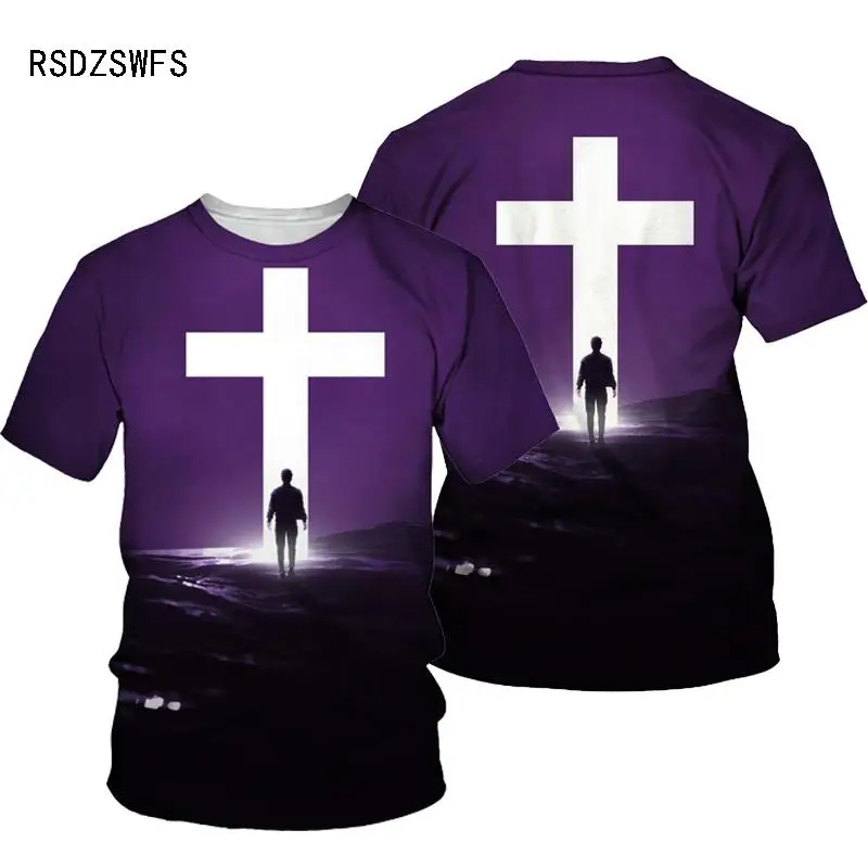 3D Cross Print Men T-shirt Jesus 2021 Summer O Neck Short Sleeve Tees Tops Christian Style Male Clothes Fashion Casual T-shirt