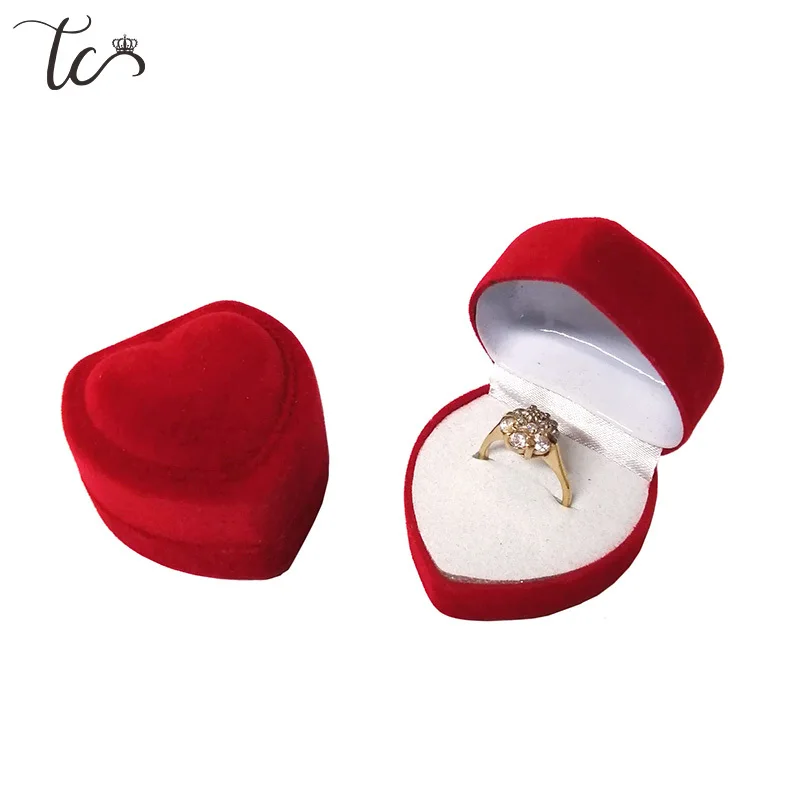 

Red heart shape Velvet Jewelry Box Ring Organizer Ring Box Wholesale Gift Boxes Small Container Jewlery Box Packaging