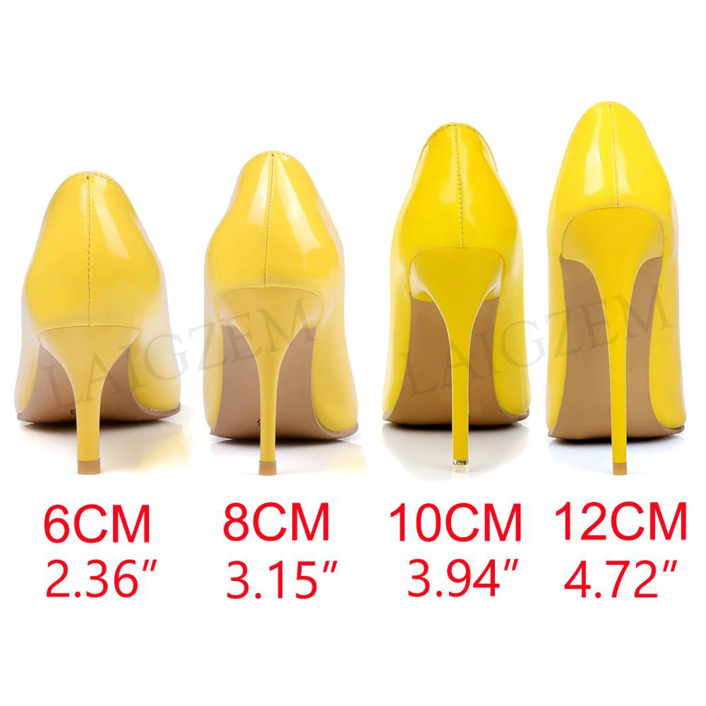 

LAIGZEM Women Heels Patent Pointy Toe Stiletto High Heels 6/8/10/12CM Pumps Dress Wedding Basic Shoes Zapatos Large Size 46 47