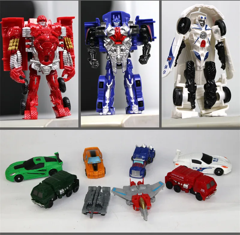 1Pcs Plastic Kid Classic Robot Auto Speelgoed 10Cm Transformatie Model Robot Car Action & Toy Figures Onderwijs Jongen gift I0303