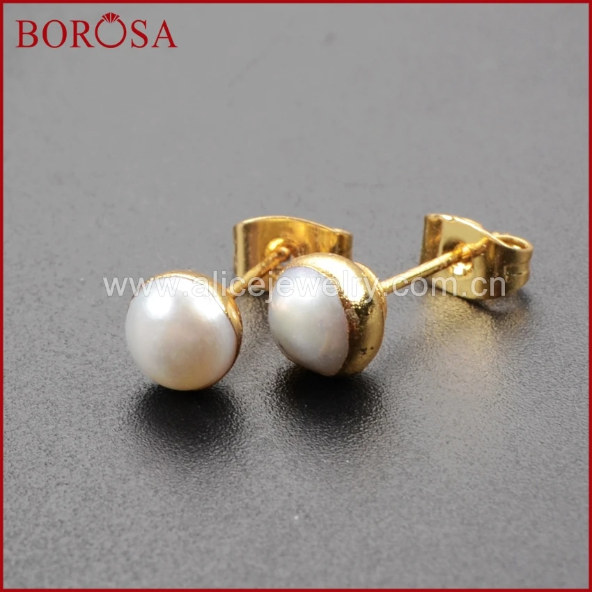 

BOROSA 5/10Pairs Art Deco Natural Baroque Pearl Stud Earring Fashion Golden Earrings for Women Wedding Anniversary Jewelry G1064