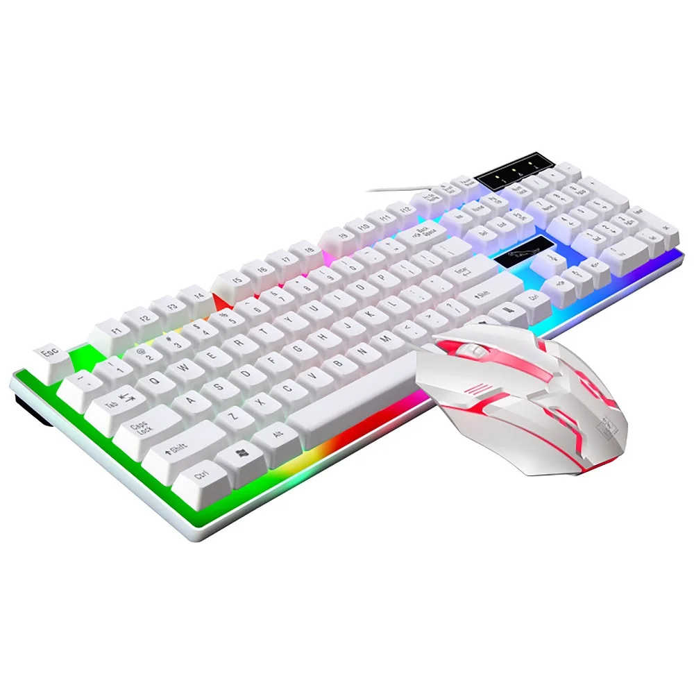 White Black Backlit Wired Keyboard Mouse Set Gaming Keyboard Gamer Mouse tripod Keyboard Kit Home Office PC Laptop