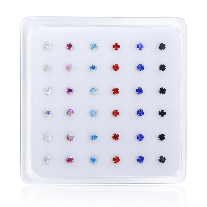 

36pcs 925 Sterling Silver Nose Rings & Studs 1.5/2/2.5/3mm Clear rainbow Crystal Gold Piercing Jewelry Ear Bone Nail Wholesale