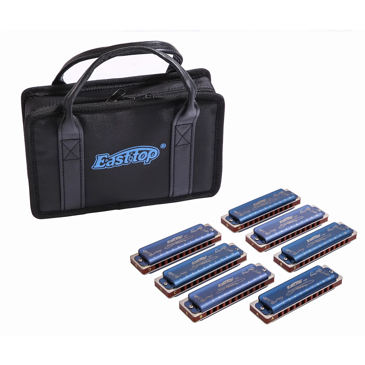 East top Diatonic Harmonica 10 Holes Blues Harmonica T008K Harmonica set 7 with High Quality Box for Beginner Students Adults