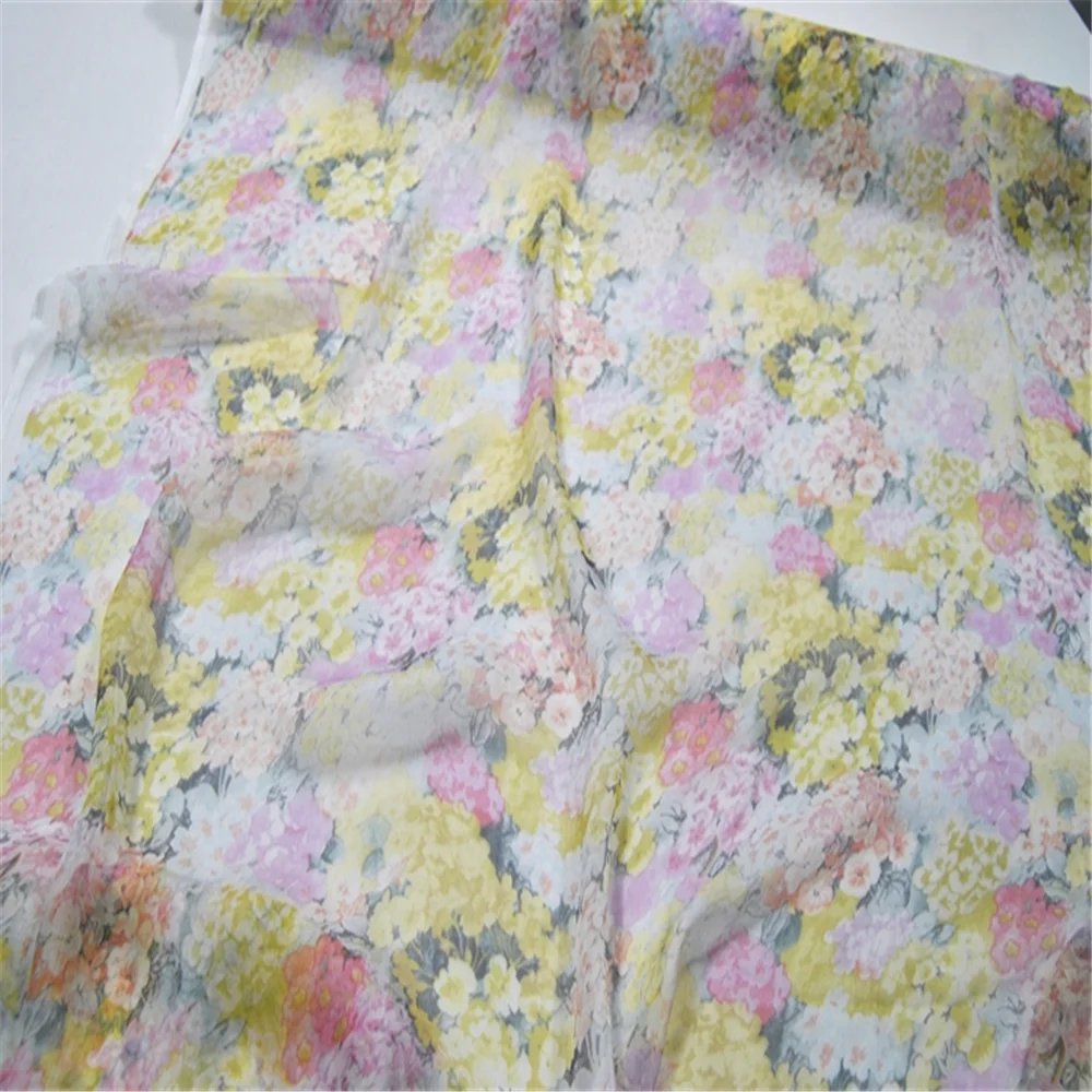 Super September Unique Misty Flowers Silk Crepe Chiffon Fabric with Lightweight for Girl Dress