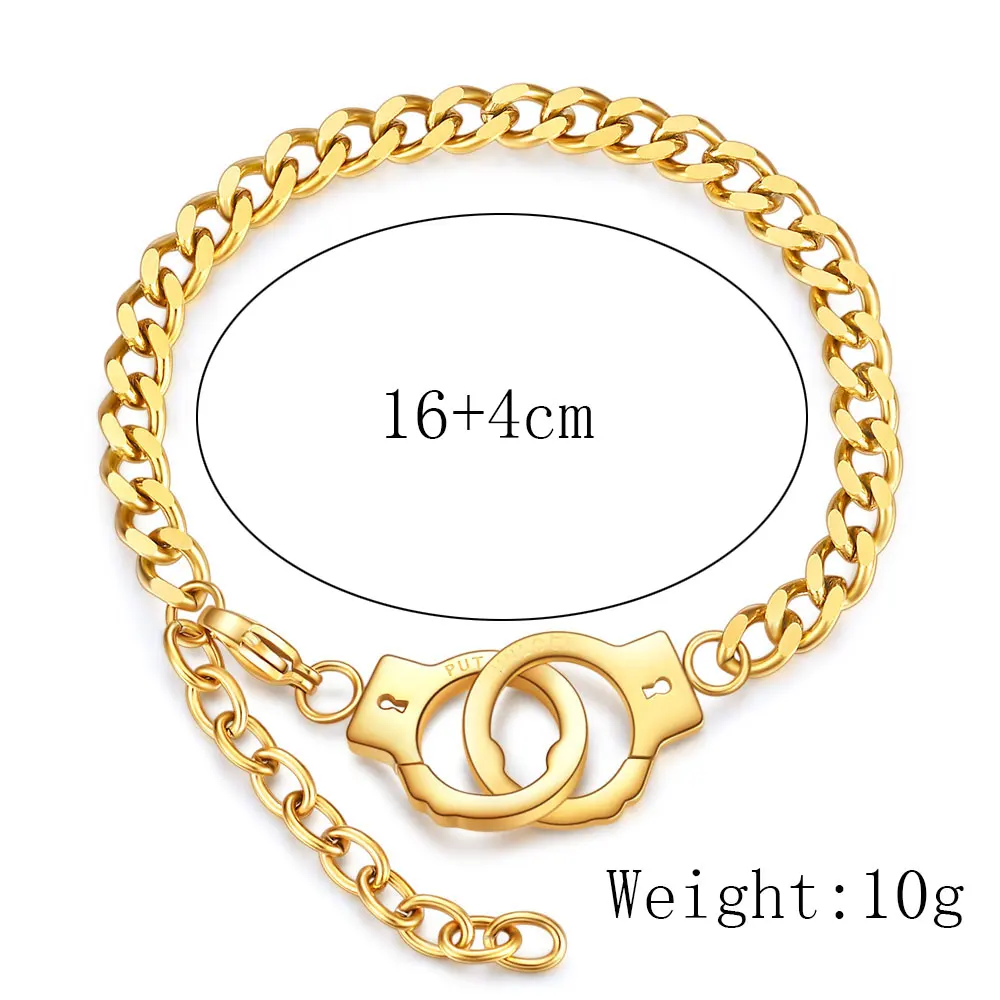 Fashion Couple Bracelet Handcuffs For Women Men Stainless Steel Gold Color Chain Bracelets Accessories Jewelry Wholesale