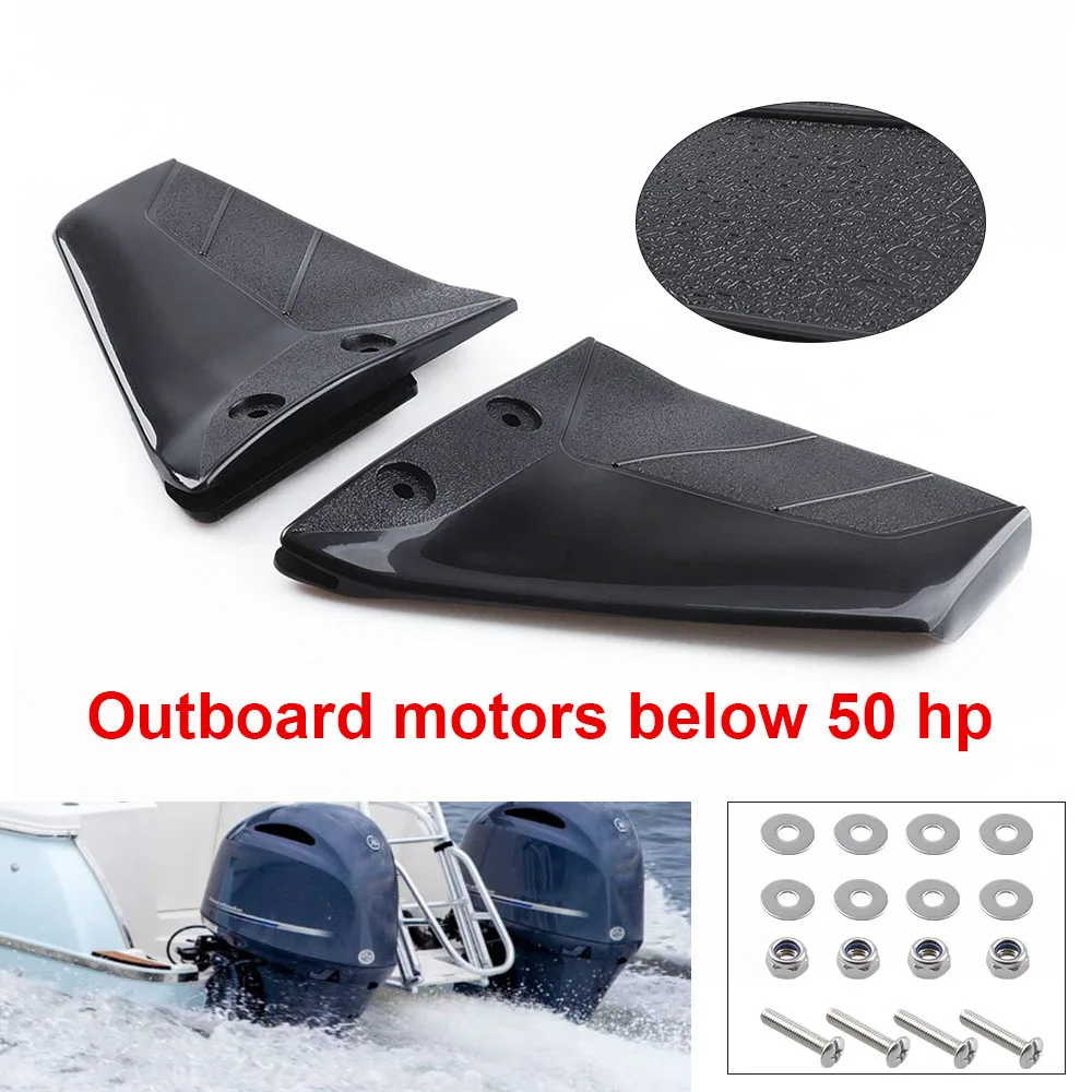 Black Dual Fin Outboard Hydrofoil Performance Stabilizer For Boats Outboard Motor Up To 50 HP With Bolt Nut Marine Accessories