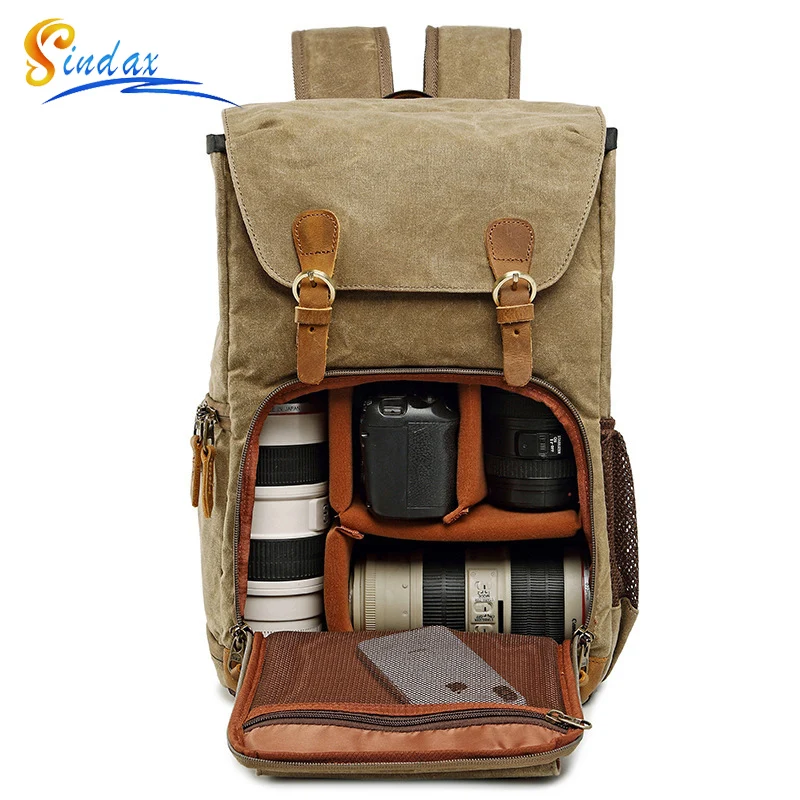 Waterproof Camera Bag Backpack Large Capacity Photo Bag Batik Canvas Camera Lens Bag for Canon Nikon Fit for 15 inch Laptop