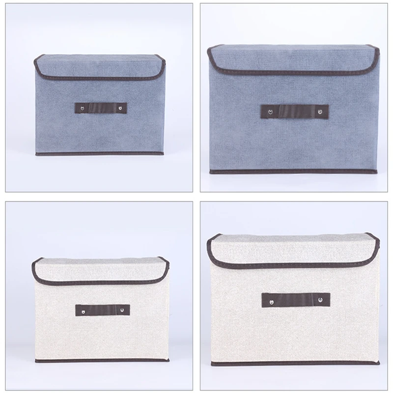 2Pcs Big and small Storage Box Foldable Linen Cloth Storage Box