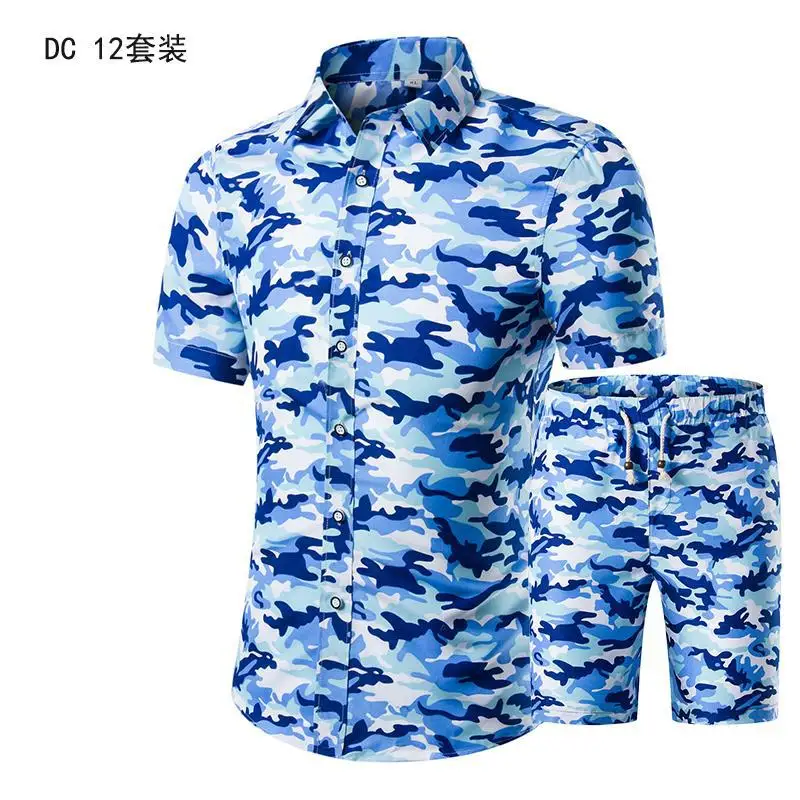 

2021 suit men's new summer couple beach shirt short sleeve printing two-piece suit branded clothing