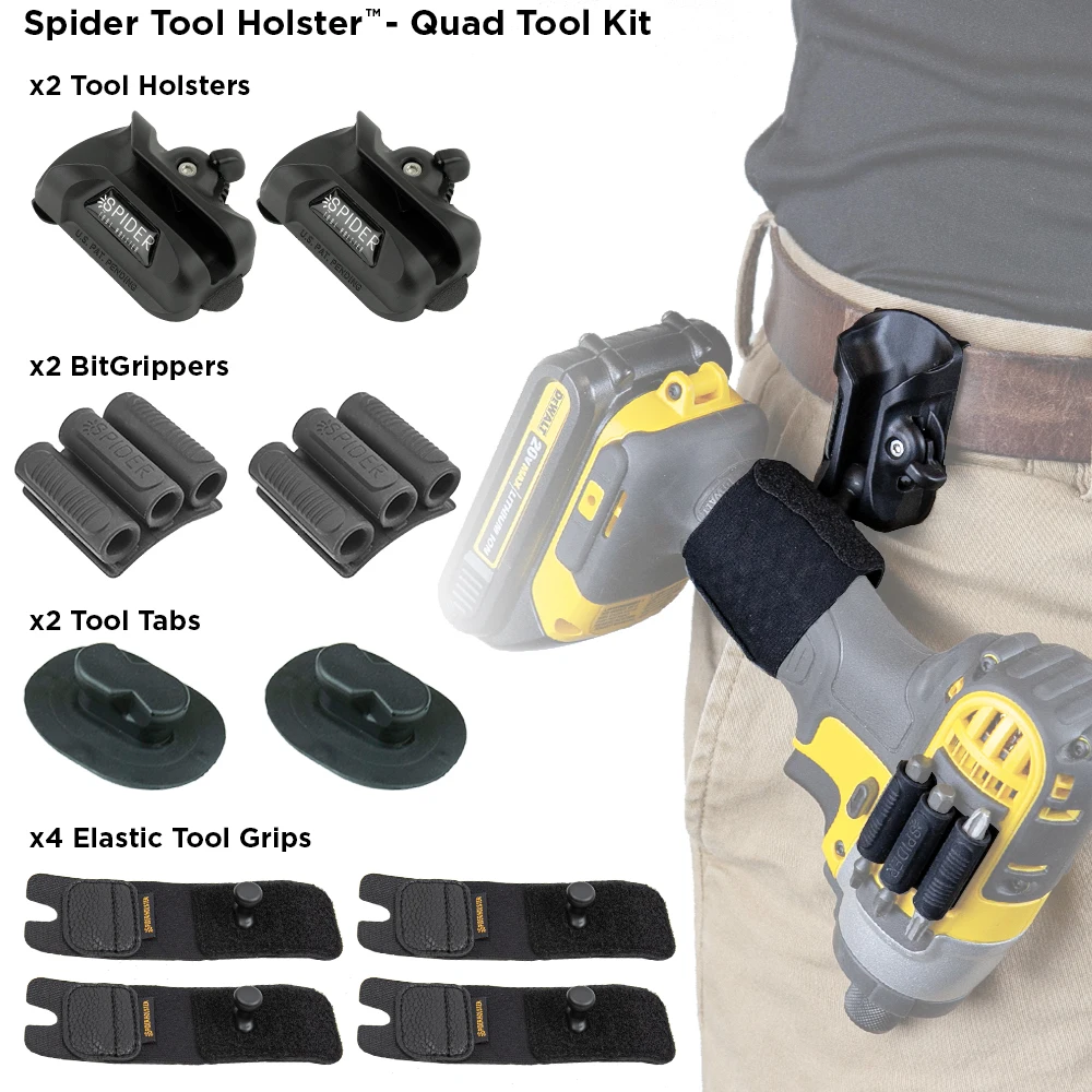 Spider Tool Holster - QUAD TOOL KIT - 10 Piece Set for Carrying Tools