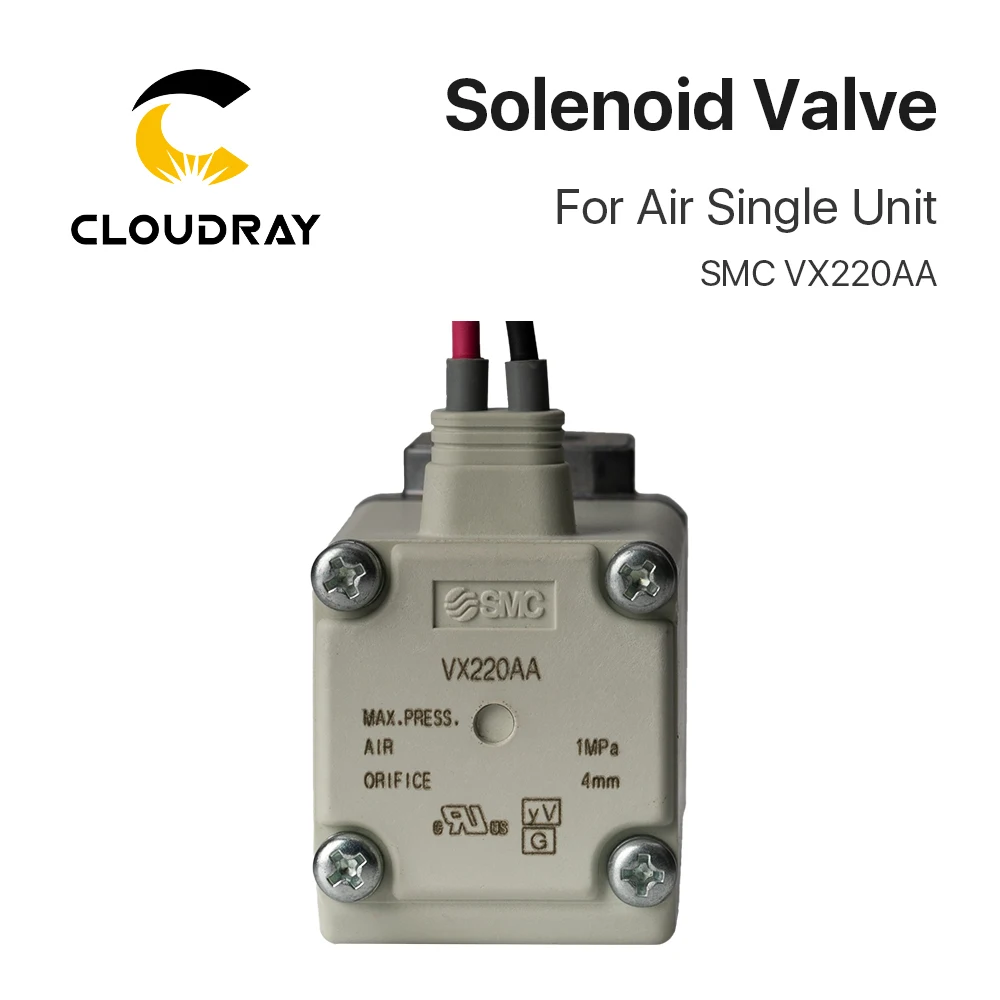 Válvula Solenoide Cloudray SMC VX220AA 24V 220V 1/4 "BSP válvula solenoide directa de 2 postes para máquina cortadora láser de unidad única de aire