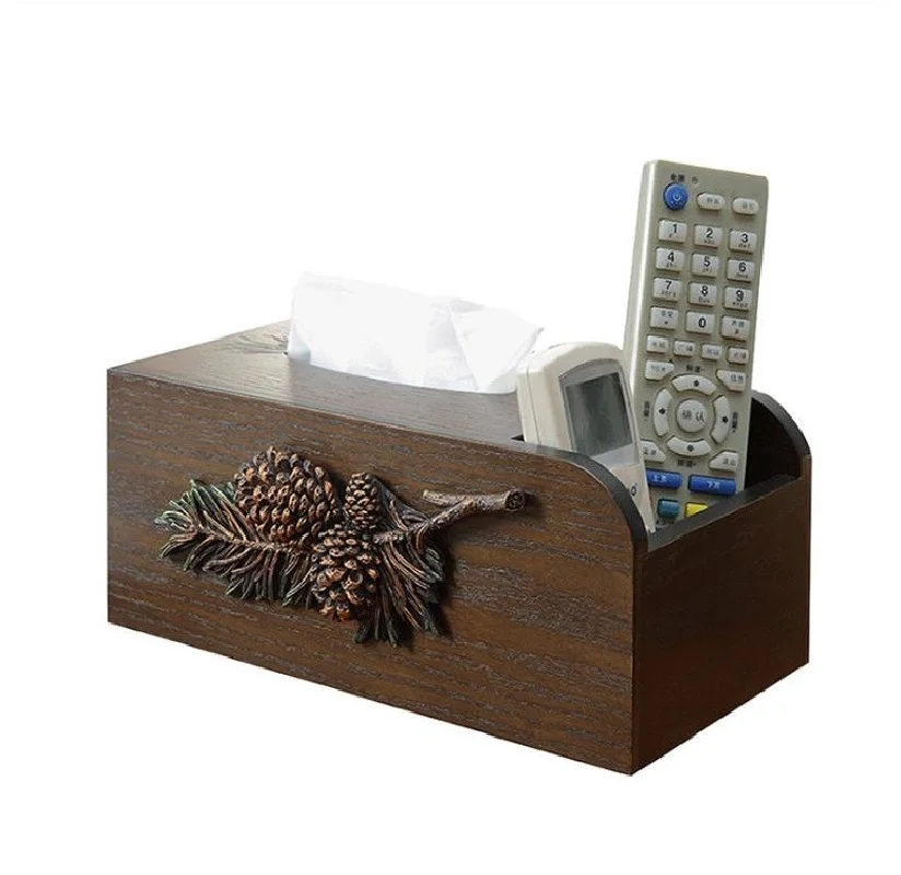 

European Style Multifunctional Wooden Tissue Box for Living Room, Desktop Remote Control Storage Box