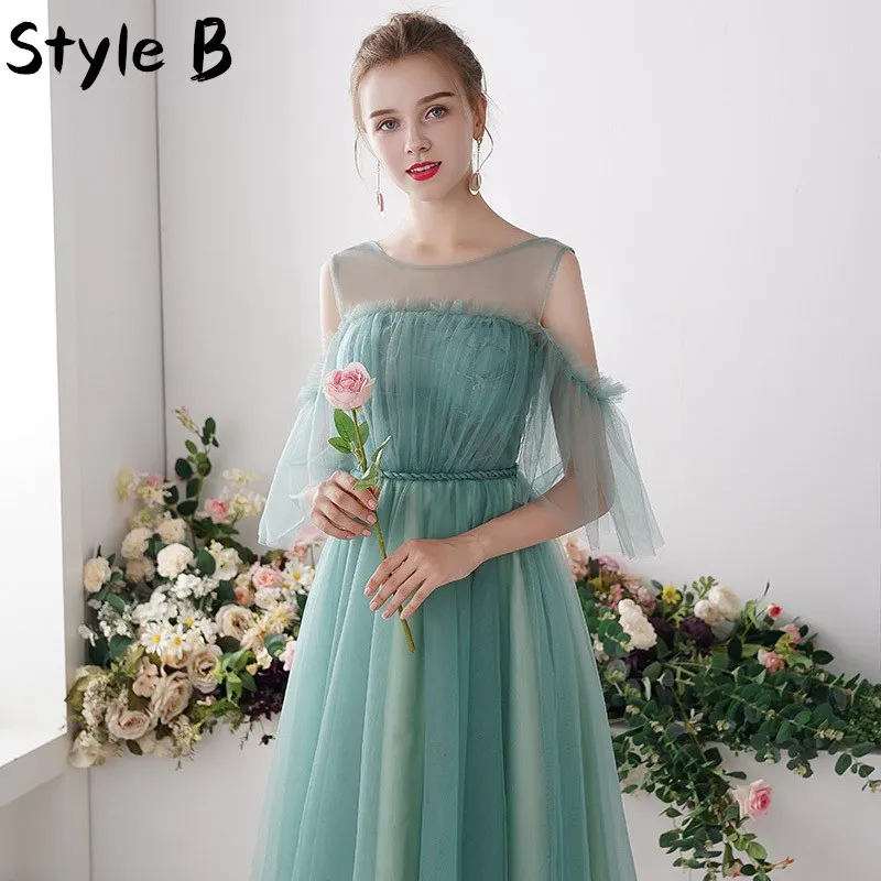 Schoonheid Emily Knielengte O Hals Groen Bruidsmeisje Jurken 2021 Fashion Applicaties Lace Korter Mouw A-lijn Wedding Party Dress