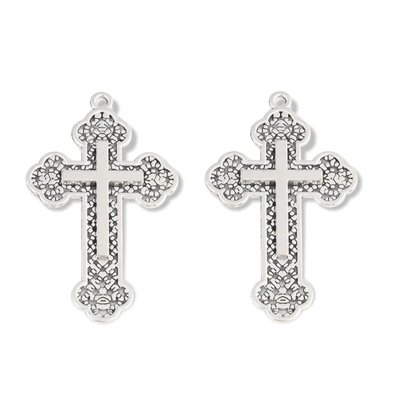 8pcs Silver Color 54x33mm Christian Cross Charms Church Prayer Pendant For DIY Handmade Punk Jewelry Making Accessorie