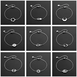 Fashion Stainless Steel Bracelets Moon Pineapple Flowers Pendant Silver Color For Women Party Jewelry Accessories Gift 16cm long