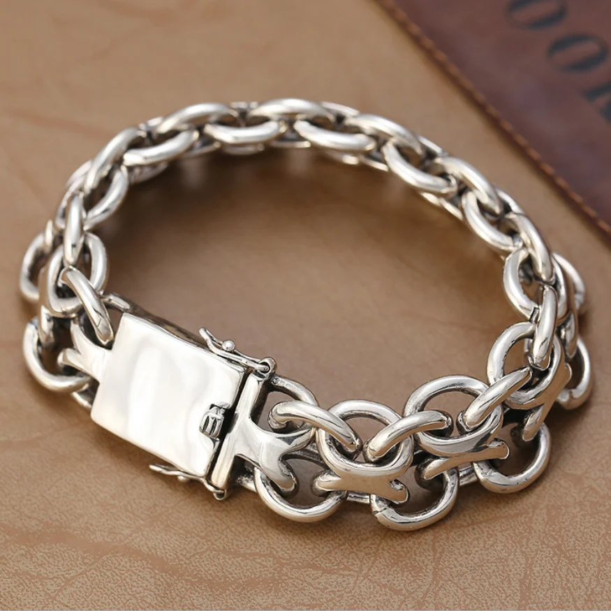 Real Silver Domineering Heavy Saddle Bracelet Men Male S925 Sterling Silver Personality Creative Whip Bracelets Jewelry