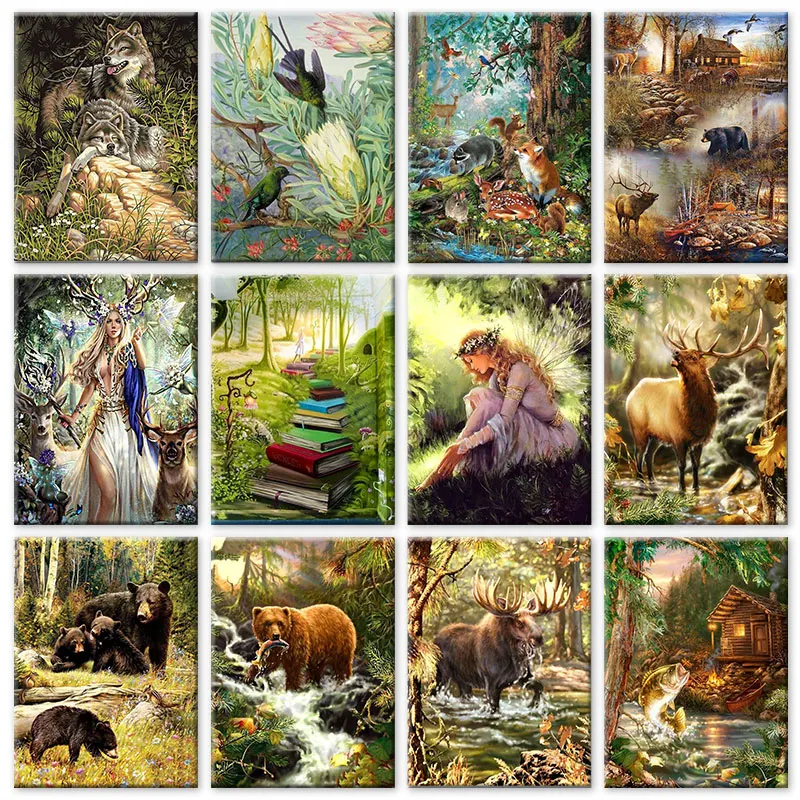 

GATYZTORY 60x75cm Oil Painting By Numbers Forest Scenery Paint By Numbers On Canvas Animals Pictures By Numbers Home Decor