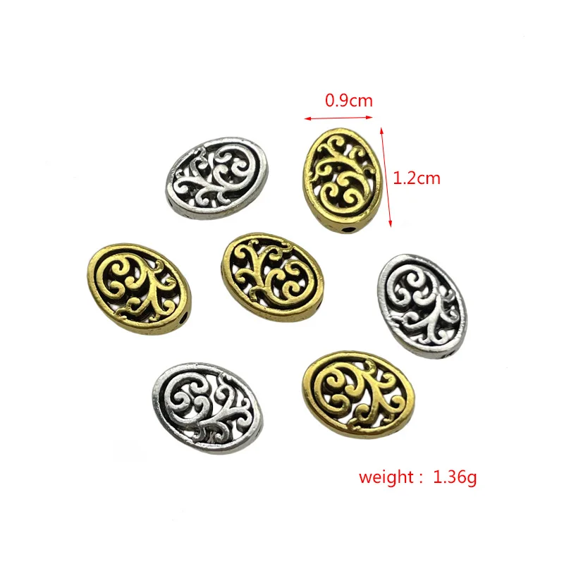 JunKang Charm carved hollow oval flat beads for jewelry making DIY handmade material accessories