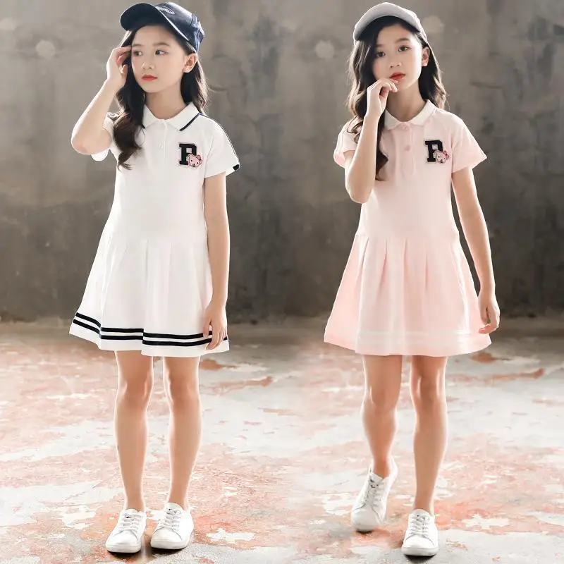 New Summer 2024 Girls Dresses Kids Short Sleeve Sports Dress Children Clothing Vestido Baby Girl Teenis Dresses 2 6 8 10 11 Year