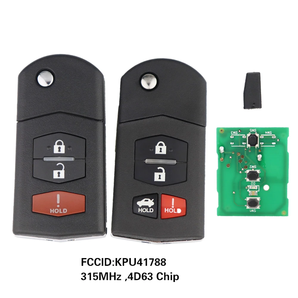 YIQIXIN 313.8/315Mhz 4D63 Chip 3/4 Buttons Remote Folding Car Key For Mazda 3 5 6 CX-7 CX-9 MX-5 Miata RX-8 2009-2012 KPU41788