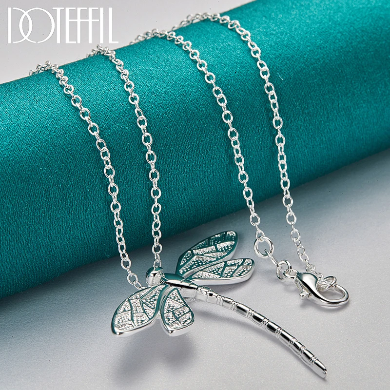 DOTEFFIL 925 Sterling Silver 40-75cm Chain Big Dragonfly Pendant Necklace For Women Wedding Engagement Party Fashion Jewelry