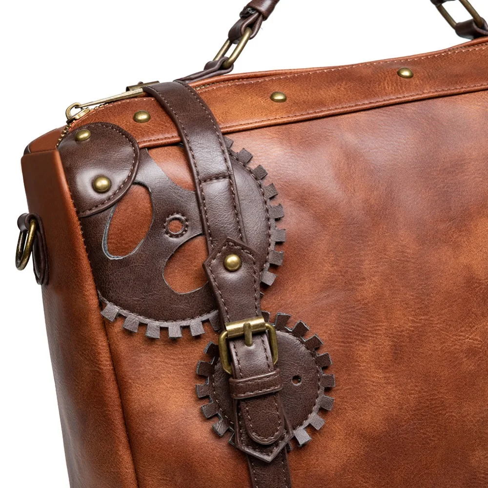 Norbinus Steampunk Einzelne Umhängetaschen Vintage Damen Handtaschen Gothic Messenger Umhängetasche Damen Nieten Top-Griff Taschen Pack – Detail 36