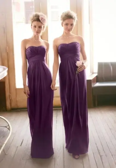 2016 Purple chiffon cheap long Bridesmaid Dresses Draped Sweetheart Empire Sheath pleat Floor Length Wedding Party Dresses