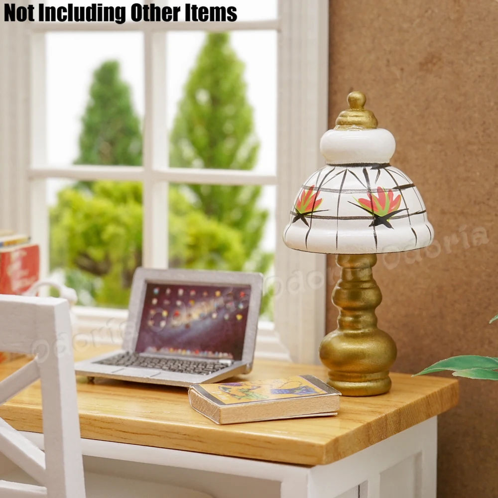 Odoria 1:12 Miniatuur Tafellamp Leeslamp Wit En Gouden Retro Model Woonkamer Slaapkamer Thuis Poppenhuis Accessoires Decor