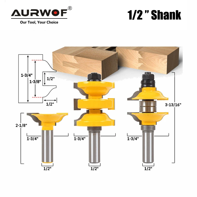 LAVIE 3pcs 12mm 12.7mm Shank Entry Interior Tenon Door Router Bit Set Ogee Matched R&S Router Bits Carving for Wood MC03077