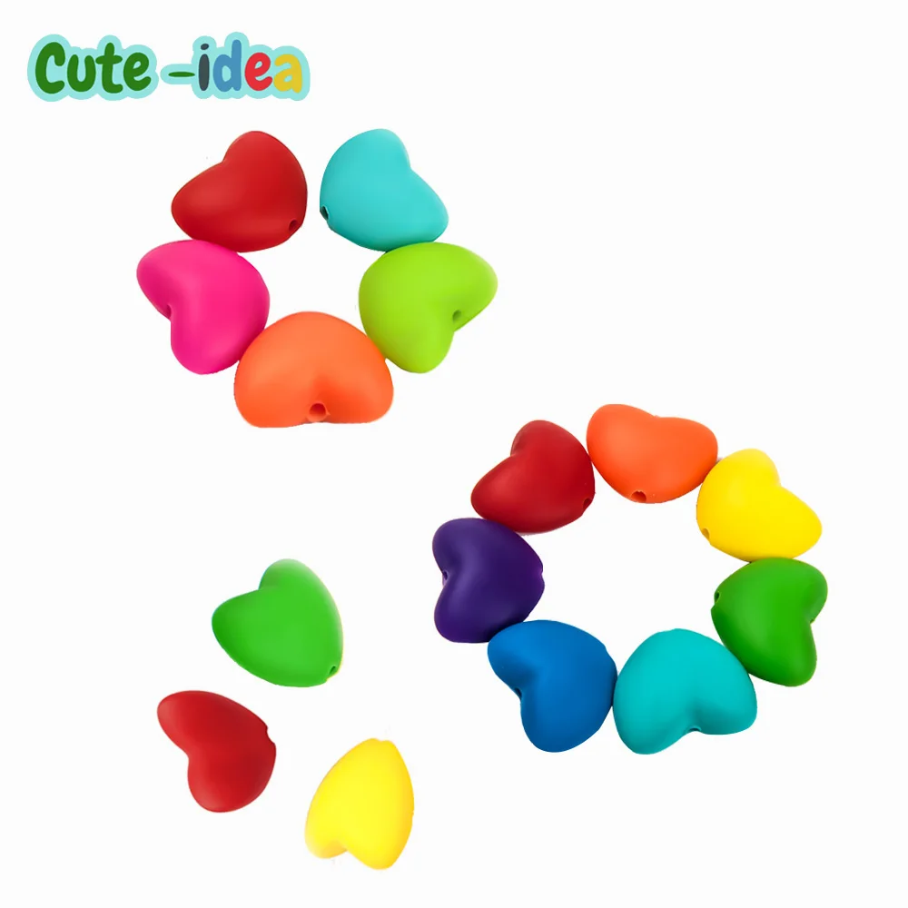 Cute-idea 10pc Heart Silicone Beads Food Grade BPA Free Baby Teething Toy Chewable Newborn Nursing Pacifier Teether Necklace DIY