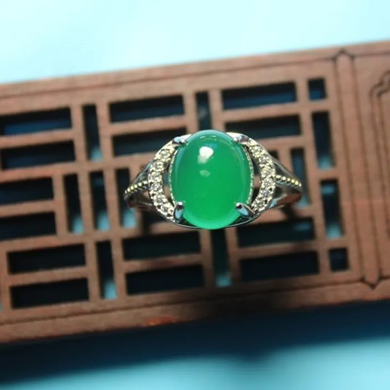 Liemjee Wholesale Fashion Jewelry Green Agate Special Silver Plated Ring for Women Feature Namour Luxury Charm Gift All Seasons