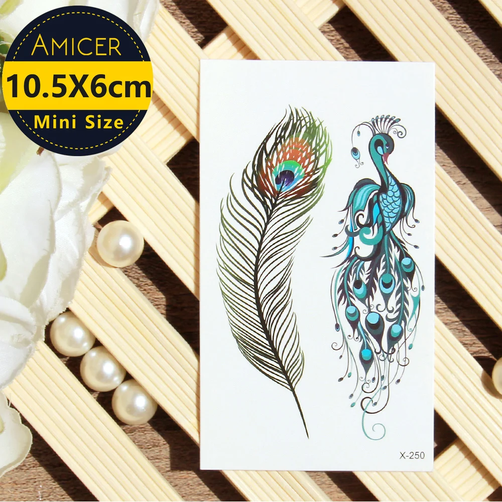 

Waterproof Temporary Tattoo Arm Lovely Peacock Feather Tattoo Girl Water Transfer Fake Flash Tattoo