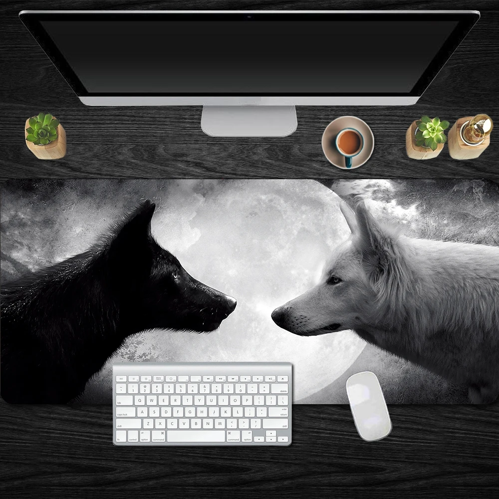 

Black And White Wolf Large Mouse Pad Keyboard Mat Pad XL Gaming Mat Mousepad Gamer Locking Edge Laptop Desk Computer Mat Carpet