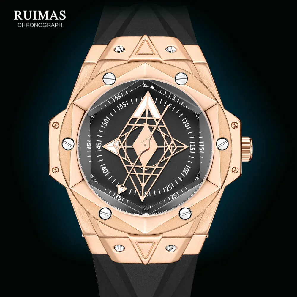 RUIMAS Men\'s Sports Watches Fashion Luxury Rose Gold Quartz Watch for Men Silicone Strap Waterproof Wristwatch Relogio Reloj