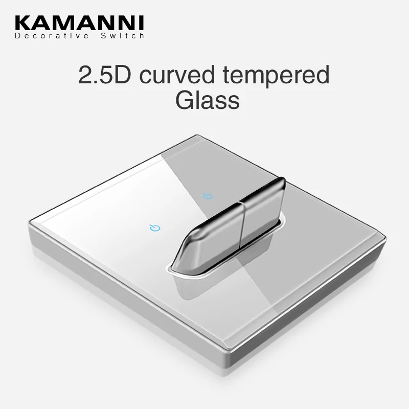 KAMANNI Luxury Light Switch General Standard Crystal Tempered Glass Paddle Reset Switchs Grey Push Botton Wall Switches 220V New