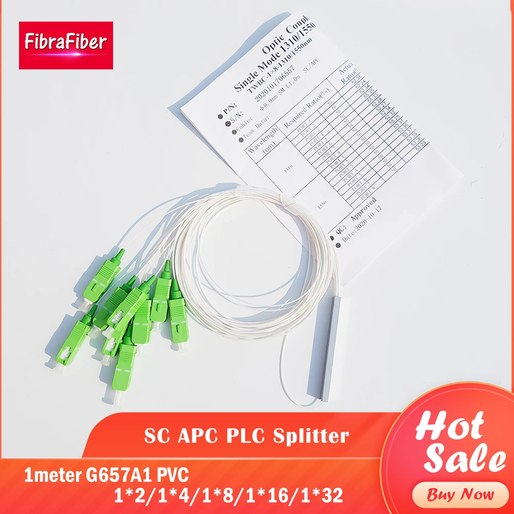 

10 PCS/Lot 1X2 1X4 1X8 1X16 1X32 PLC Steel Tube Splitter SC/APC SM 0.9mm G657A1 PVC 1m Single Mode FTTH Fiber Optic Splitter